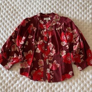 Anthropologie Burgundy Floral Blouse